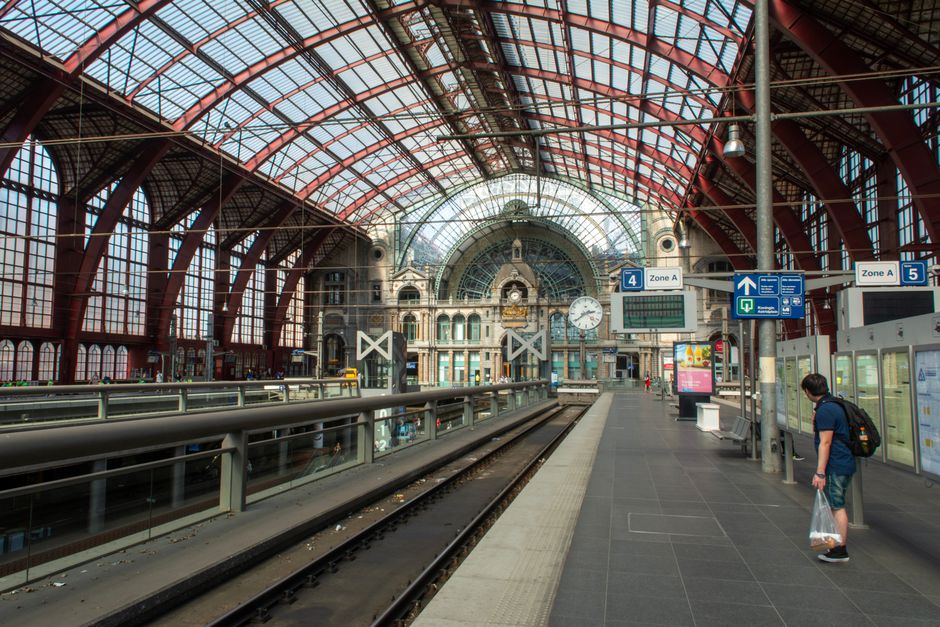Modern train departing from Brussels Airport Zaventem station in Belgium