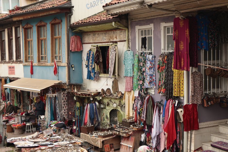 Historic Baščaršija bazaar in Sarajevo, Bosnia and Herzegovina, bustling with people and traditional shops