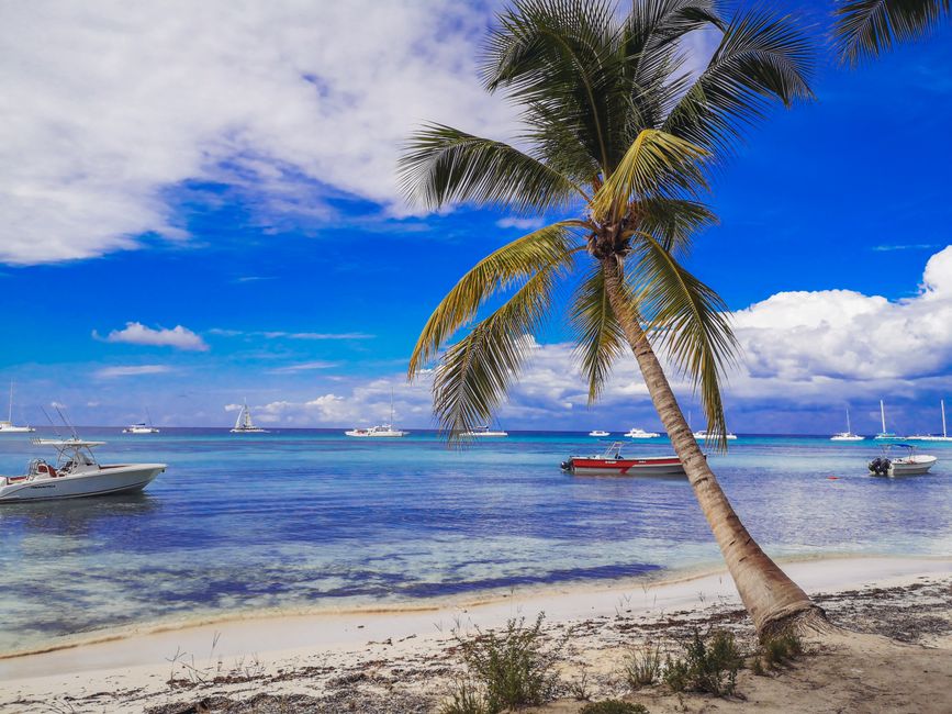 Tourists enjoying a catamaran tour to Saona Island, Dominican Republic
