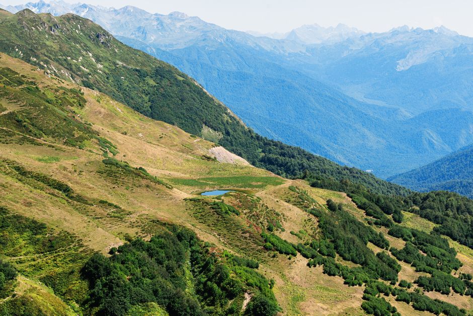 A rental car driving through the scenic mountains of Georgia