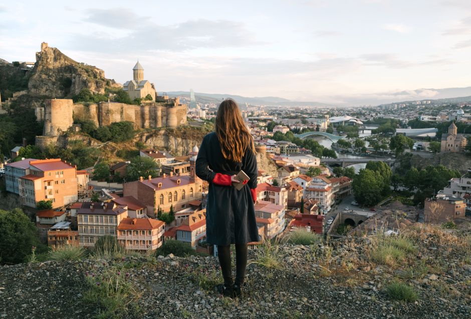 Panoramic view of Tbilisi, Georgia at sunset, symbolizing safe and beautiful travel