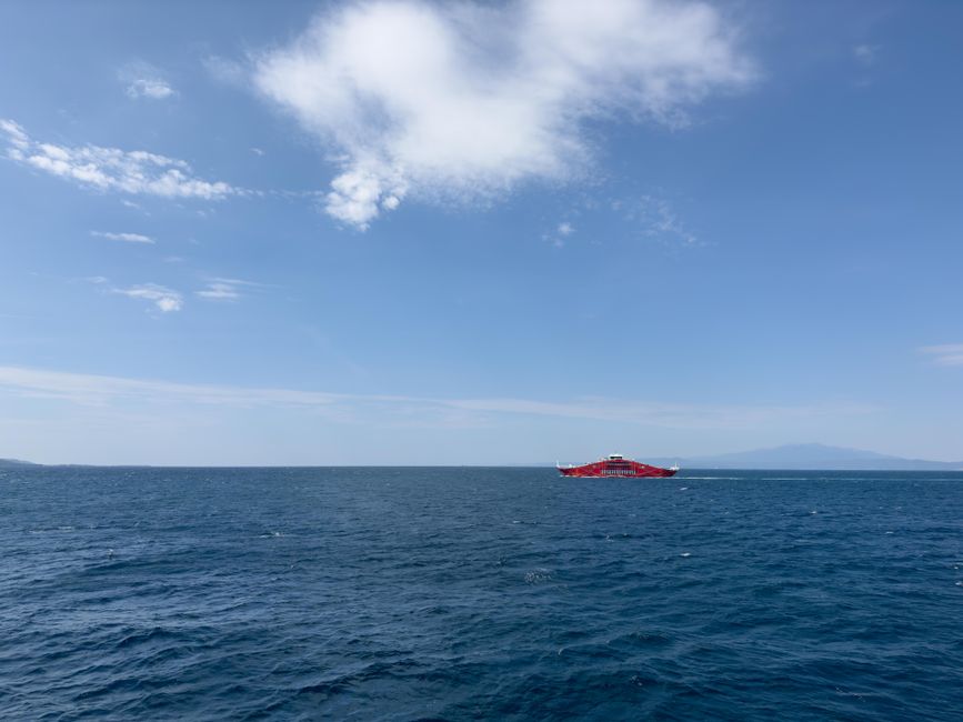 Blue Star ferry sailing in the Aegean Sea, Greece