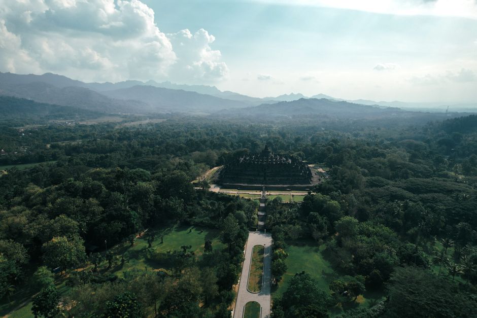 Sunrise over Borobudur Temple in Central Java, Indonesia