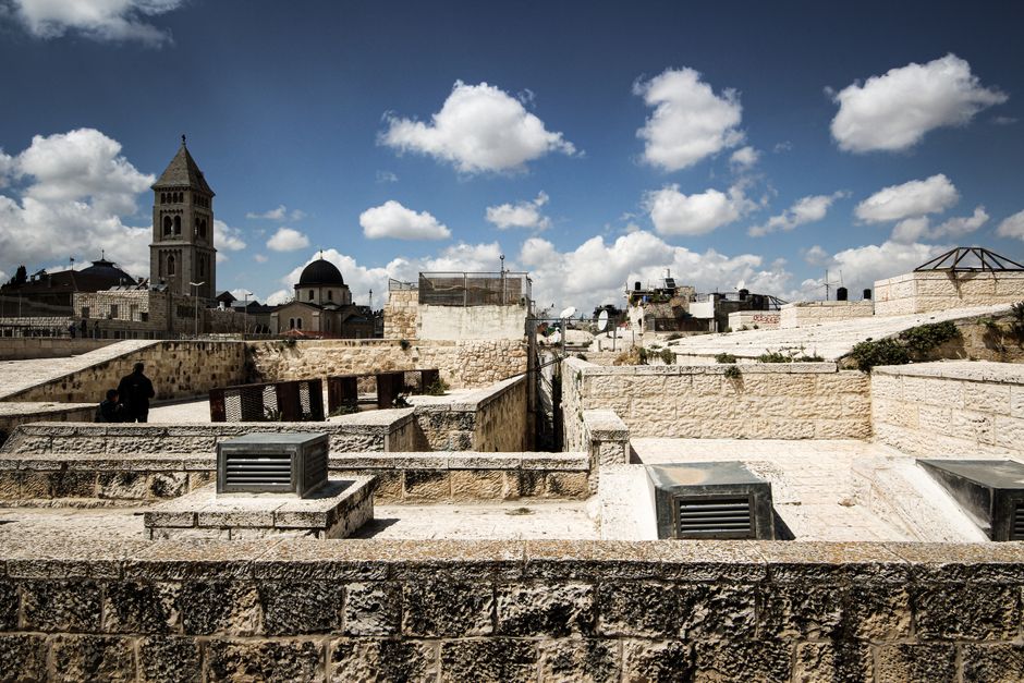 Panoramic view of Jerusalem Old City from a hotel balcony in Israel