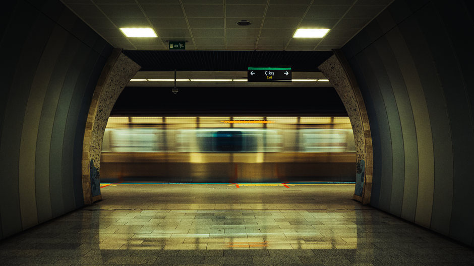 Modern train station at Ben Gurion Airport, Israel, with a train waiting