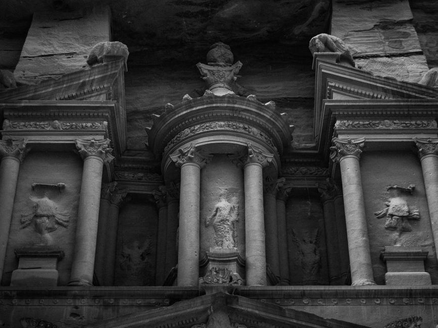 The iconic Treasury building in Petra, Jordan, carved into sandstone cliffs