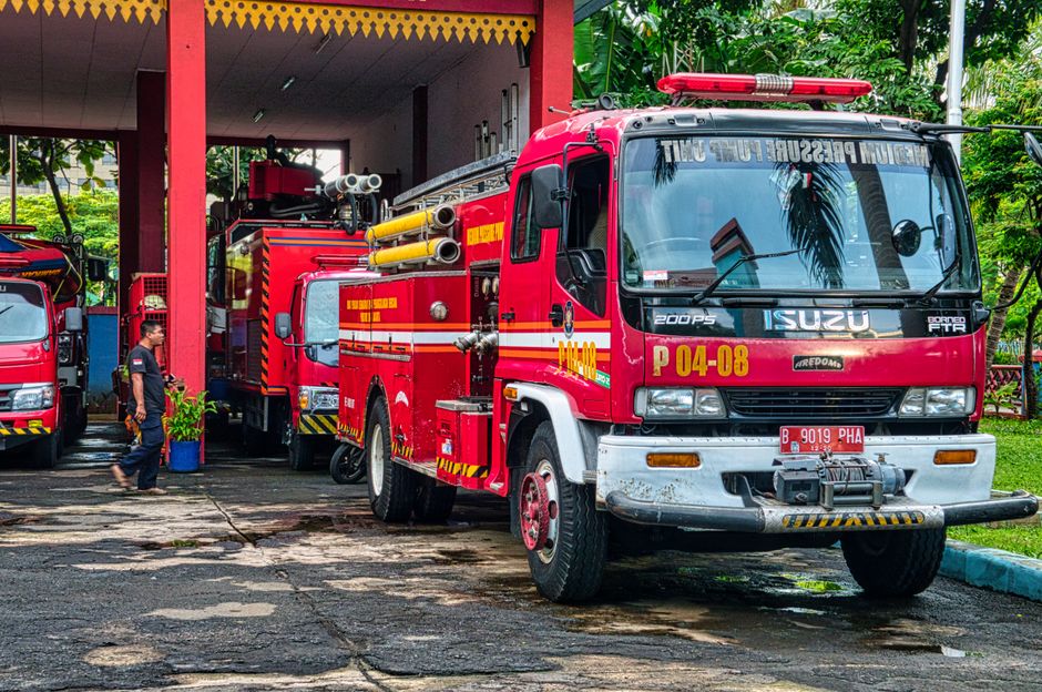 Emergency services vehicle with flashing lights in Kuala Lumpur, Malaysia
