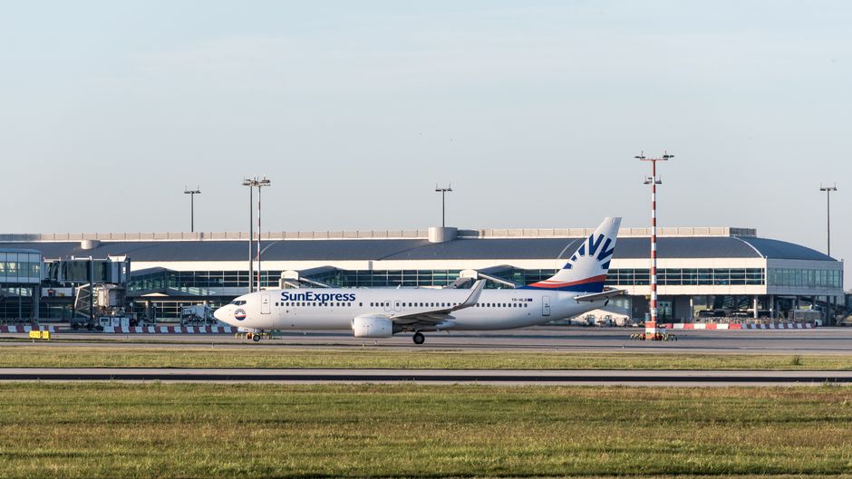 Modern terminal building of Skopje International Airport in North Macedonia