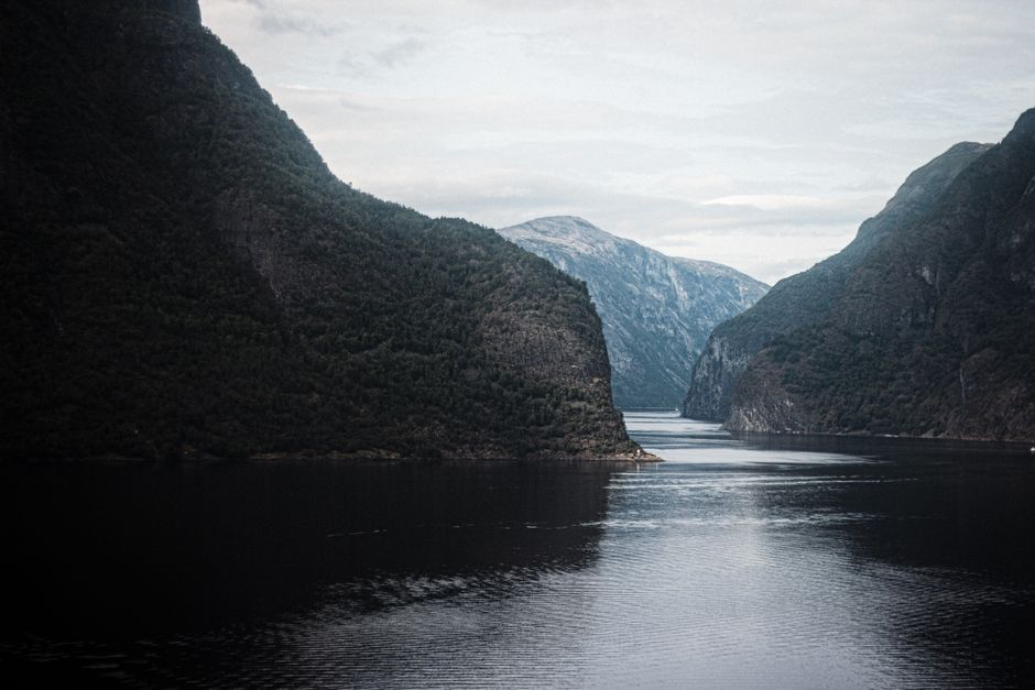 Traditional Norwegian cultural elements against a stunning fjord landscape in Norway