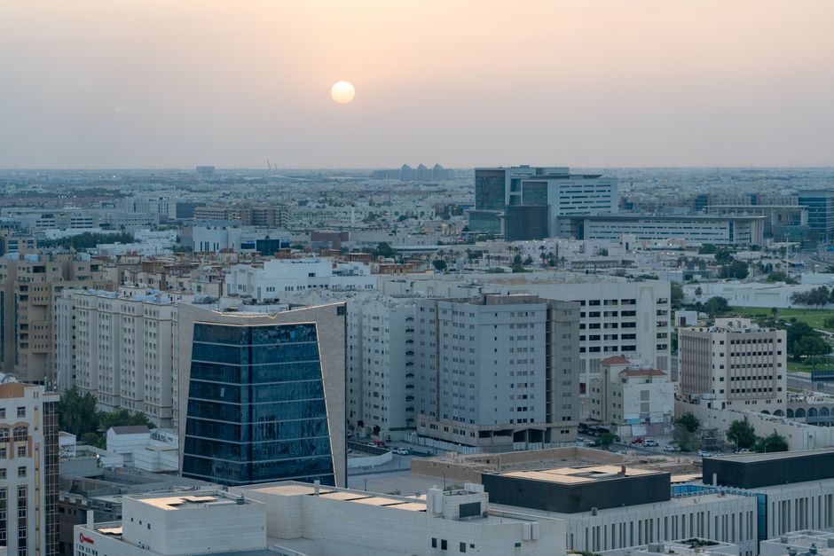 Doha skyline at sunset with pleasant weather, showcasing Qatar's modern architecture