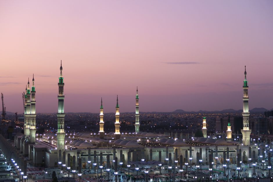 Panoramic view of Riyadh skyline at sunset, Saudi Arabia