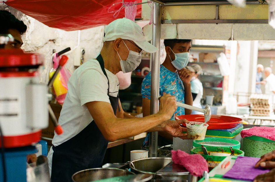 Vibrant spread of local Singaporean hawker food dishes