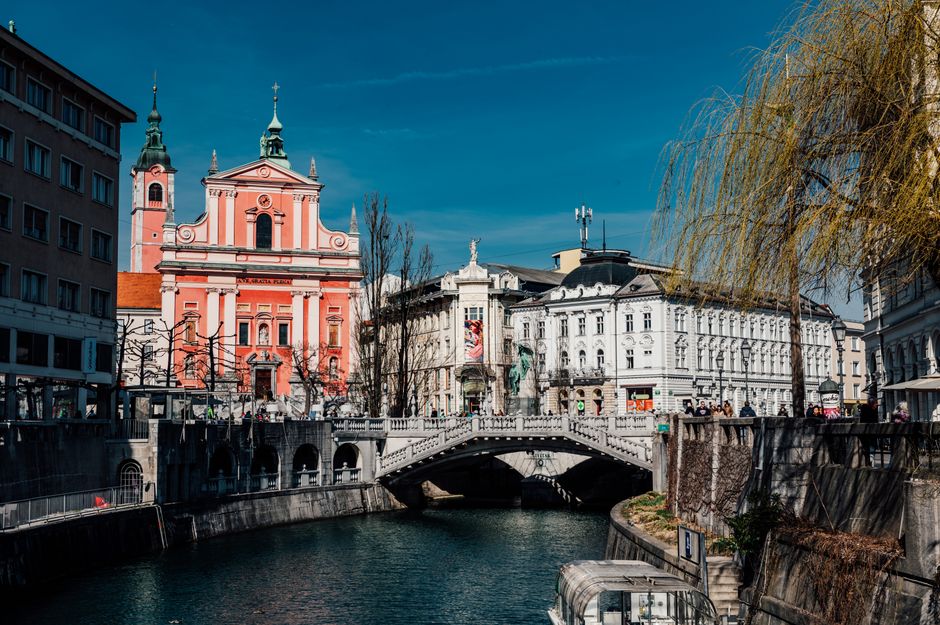 Vibrant street scene in Ljubljana, Slovenia, showcasing local culture and architecture