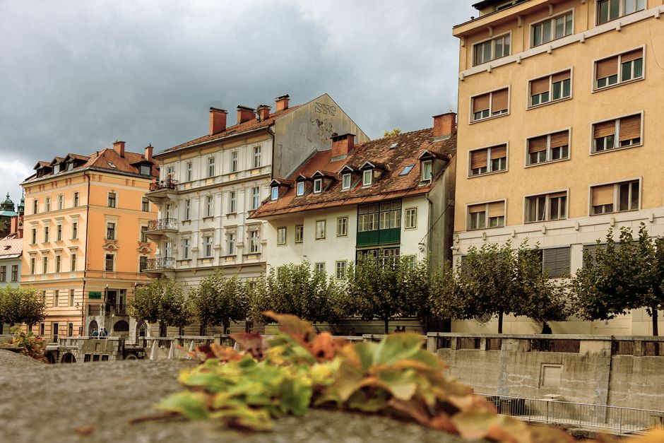 Modern Ljubljana cityscape with digital connectivity overlay, Slovenia