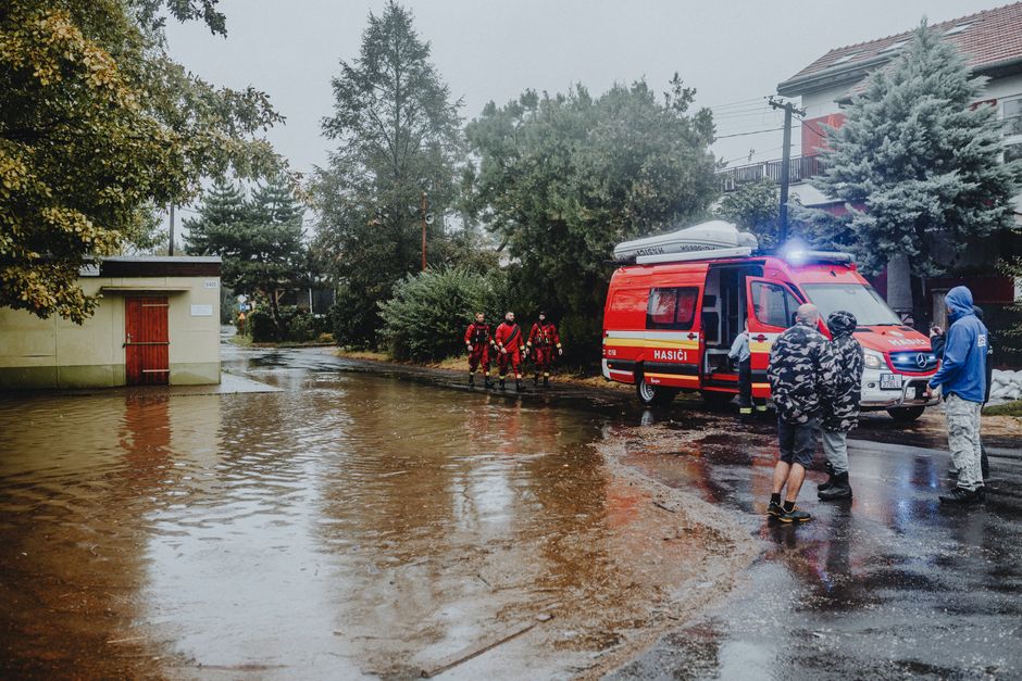 Slovenian emergency services vehicle with mountains in the background