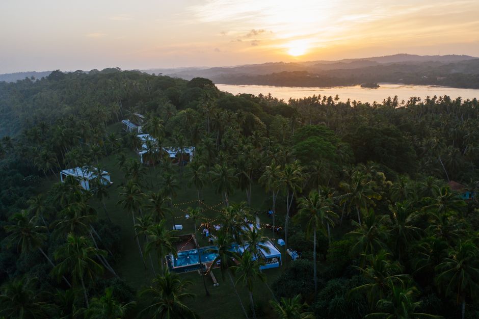 Stunning sunset view over a luxury beachfront resort in Sri Lanka