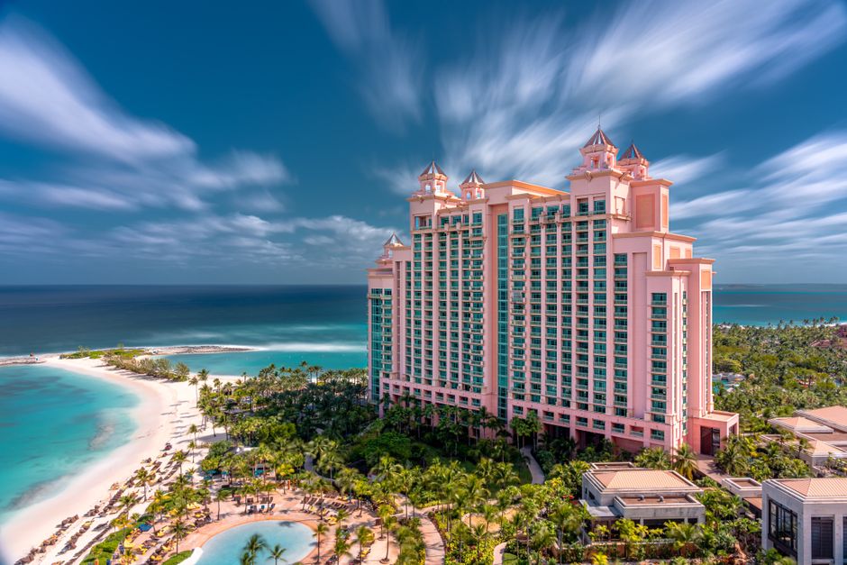 Thrill seekers enjoying the slides at Atlantis Aquaventure Water Park in the Bahamas