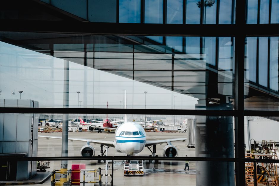 Modern airport terminal in China with passengers