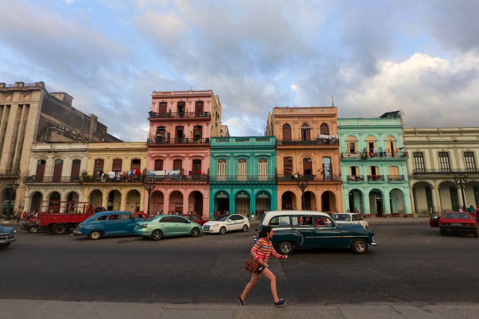 Vibrant, colorful facade of a casa particular in a Cuban city