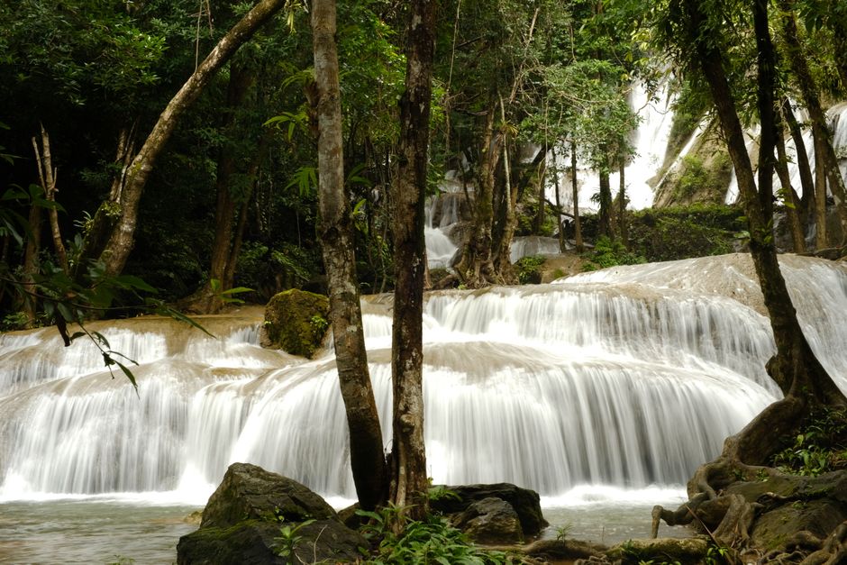 Tourists climbing Dunn's River Falls in Ocho Rios, Jamaica