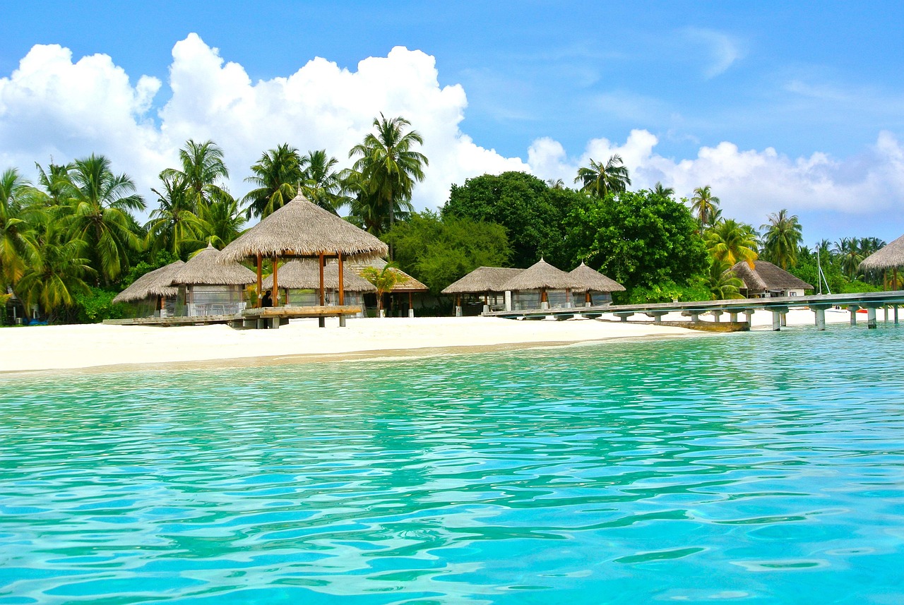 Stunning overwater bungalows at a luxury resort in the Maldives, reflecting clear turquoise waters.