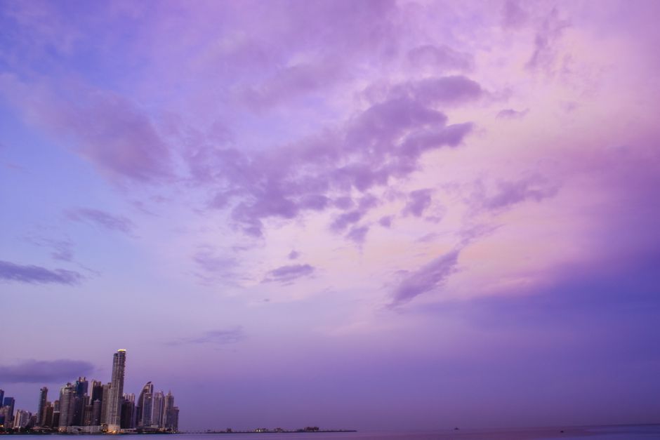 Panoramic view of Panama City skyline and historic Casco Viejo at sunset, showcasing diverse accommodation options