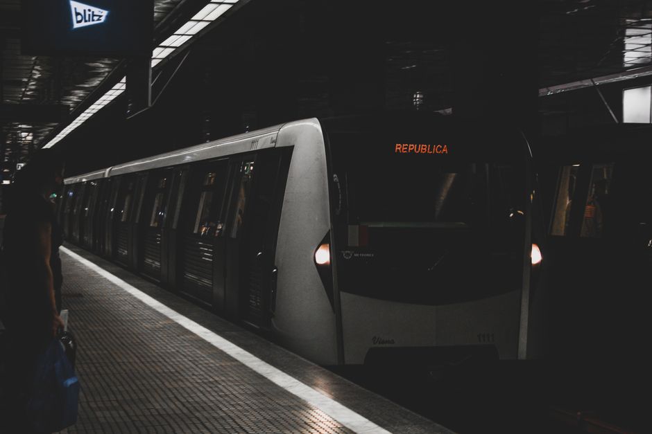 Modern Panama City Metro train arriving at a station platform in Panama