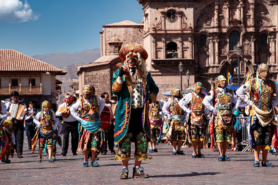 Colorful Inti Raymi festival celebration in Cusco, Peru with traditional costumes