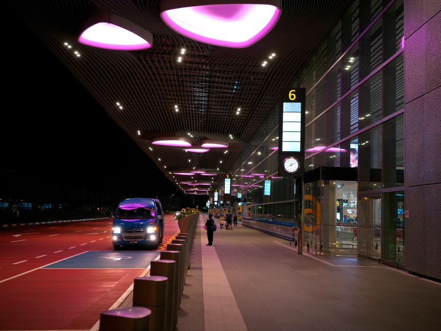 Exterior view of Ninoy Aquino International Airport Terminal 3 in Manila, Philippines, with palm trees.