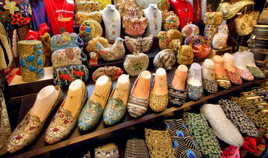Colorful souvenirs and local crafts at a bustling market in the Philippines