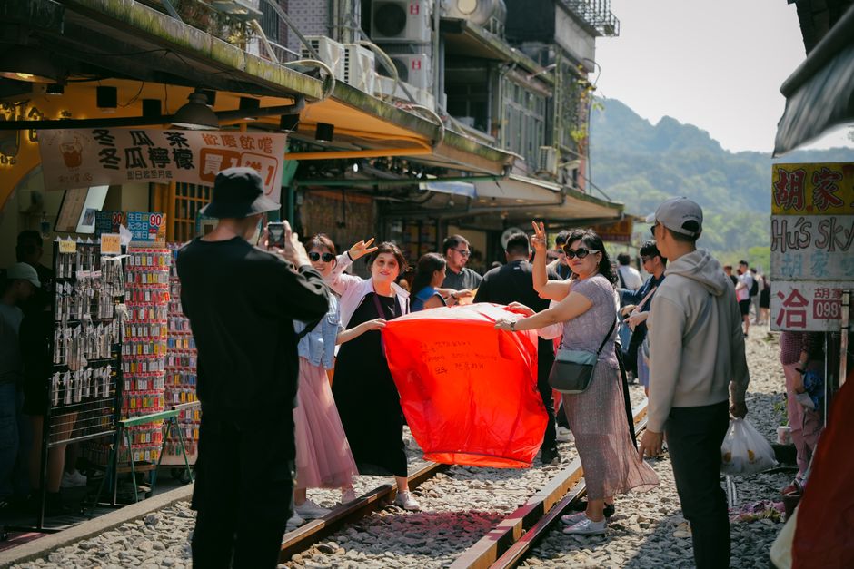 Scenic view of Jiufen Old Street at dusk in Taiwan